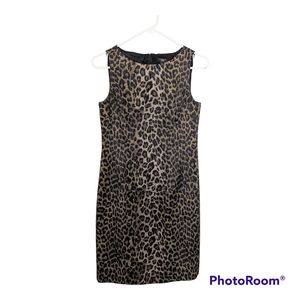 Ann Taylor Petites olive green and black leopard print sheath 4P